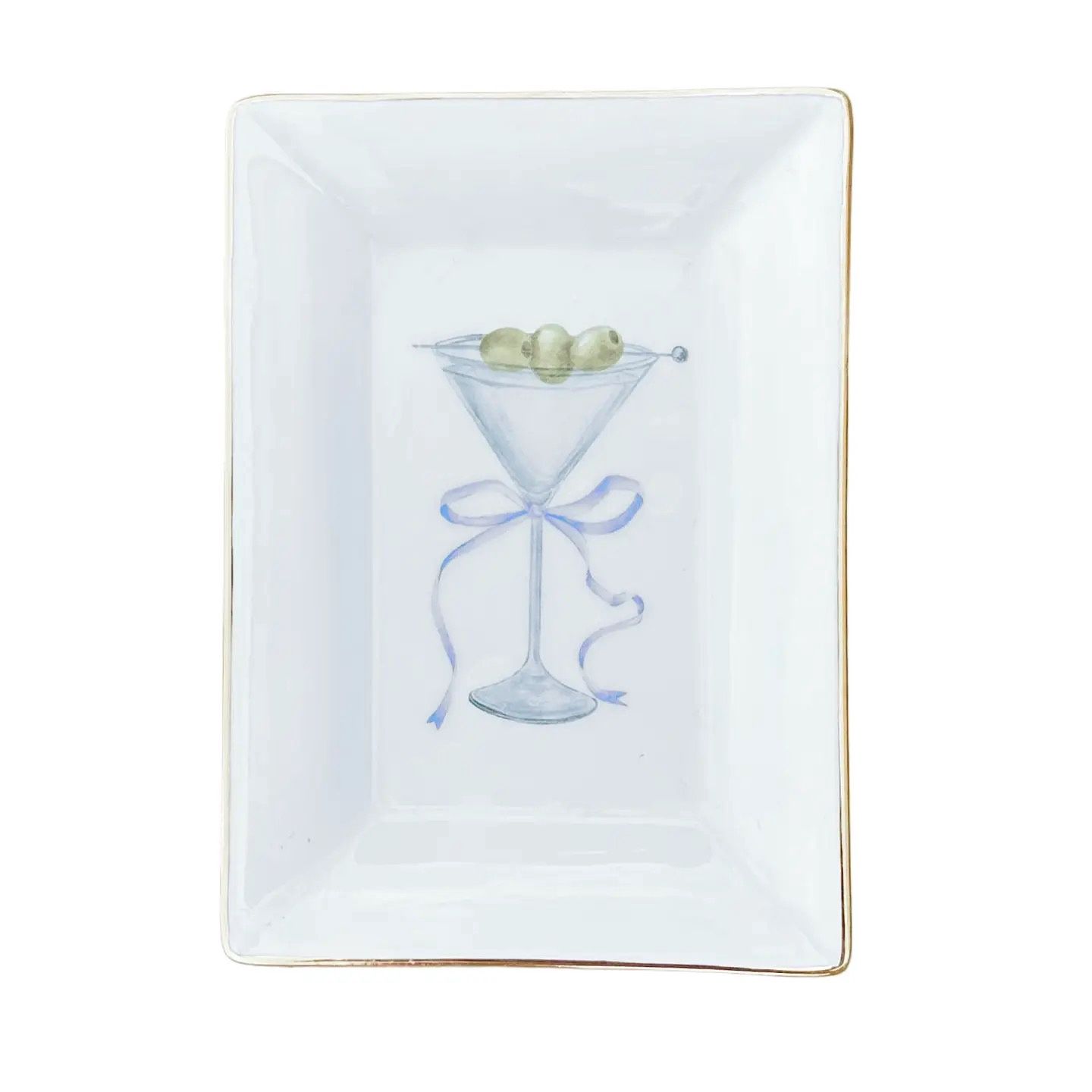 Sm Trinket Tray Martini W/Blue Bow