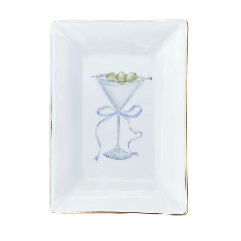 Sm Trinket Tray Martini W/Blue Bow