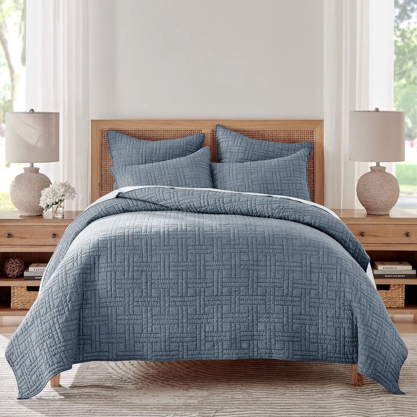 Melange Stitch Quilt King Blue