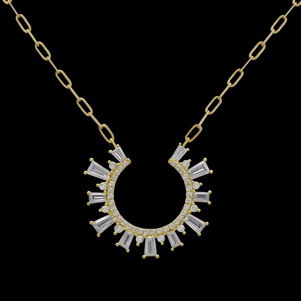 Gold Emerald Cut Half Circle Necklace