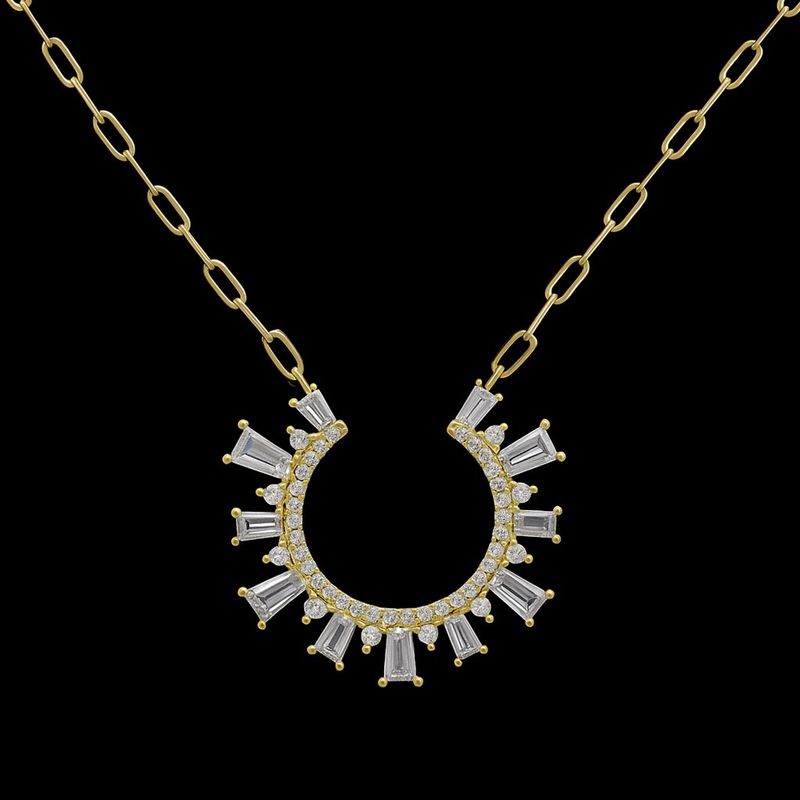 Gold Emerald Cut Half Circle Necklace