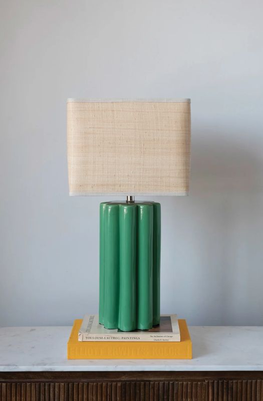 Fluted Table Lamp with Raffia Shade