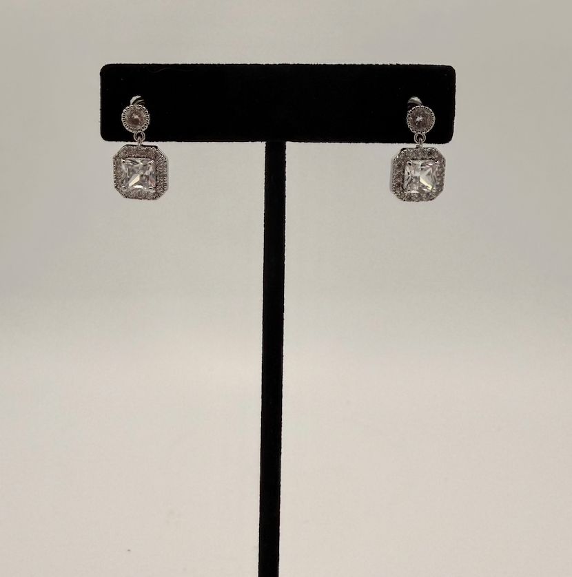 Square Diamond Dangle Stud Earrings