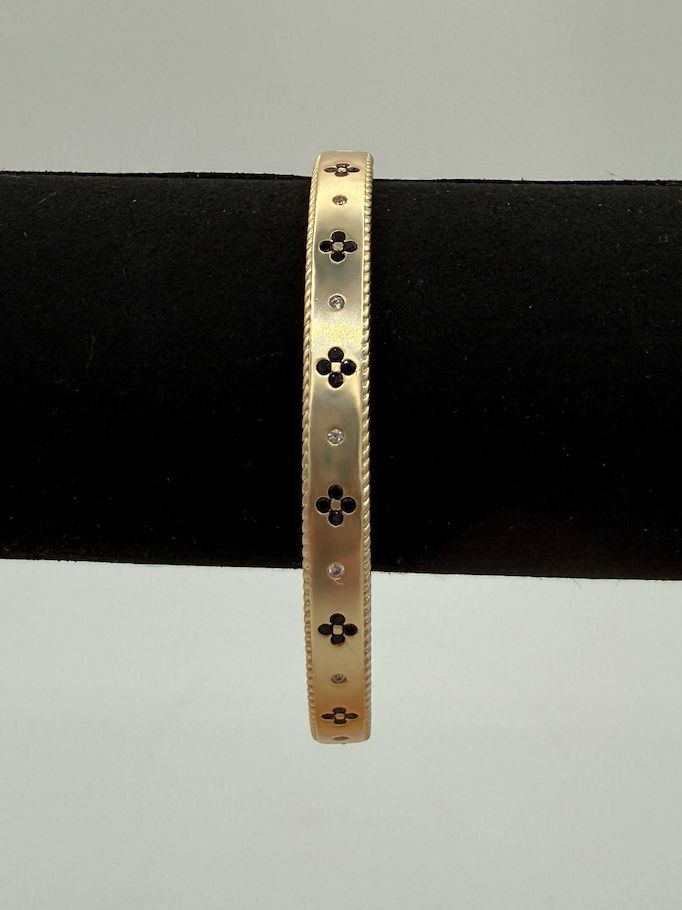 Matte Gold Bangle W/Black Flower