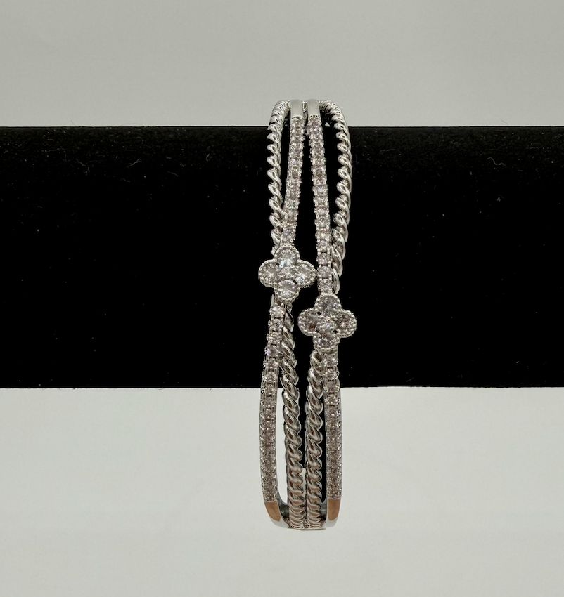 Flower Bangle 3 Row Silver