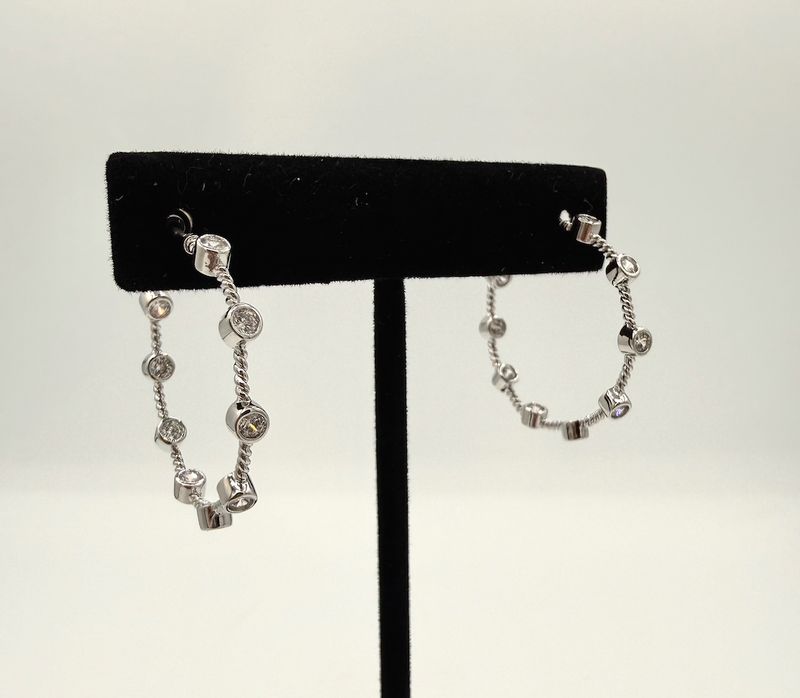 Silver Thin Rope Diamond Earrings