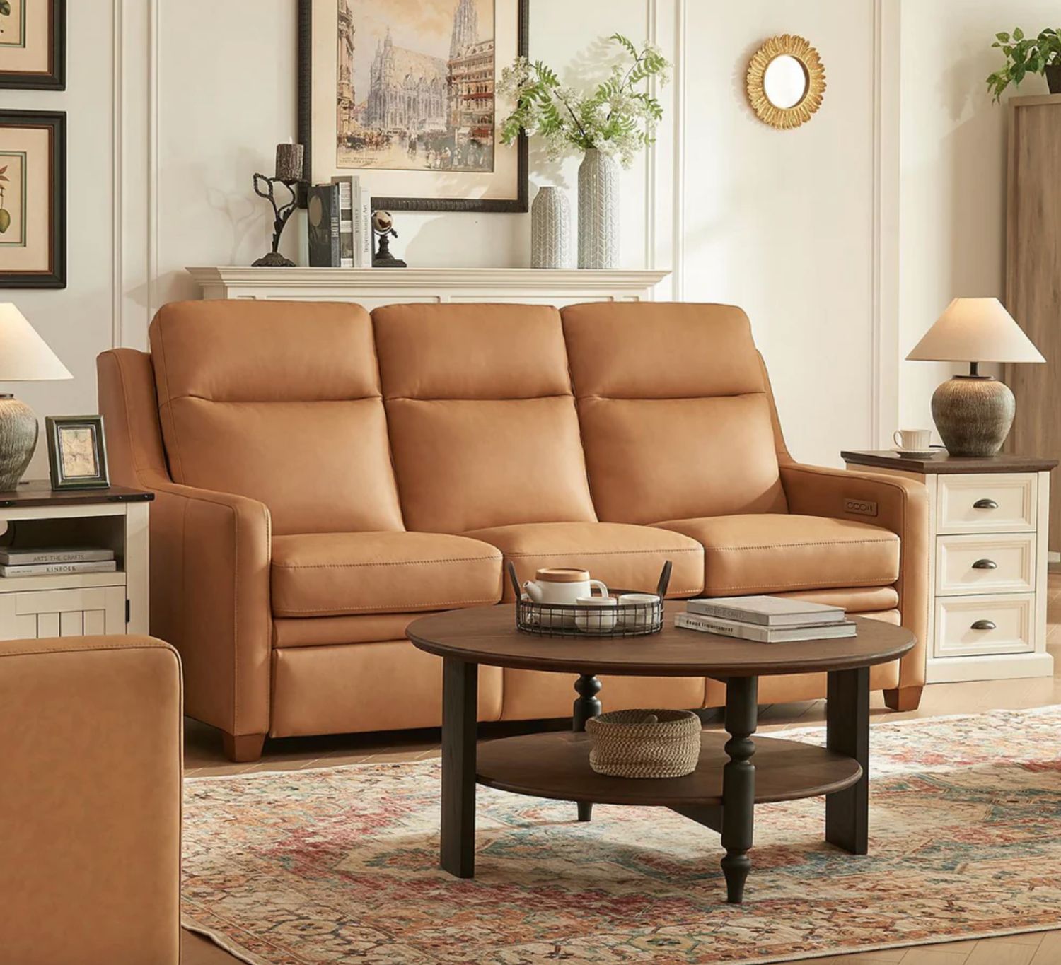 Leather Reclining Sofa in Camel