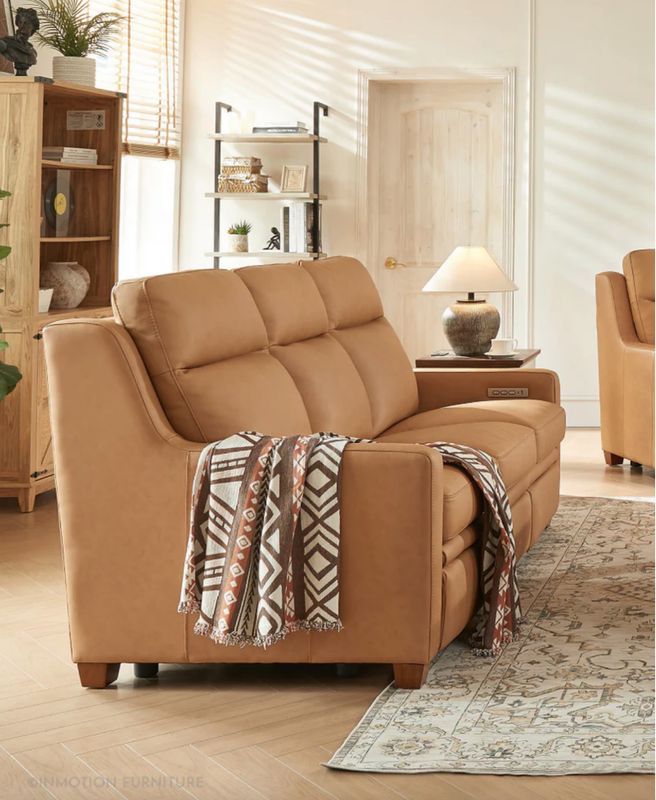 Leather Reclining Sofa in Camel