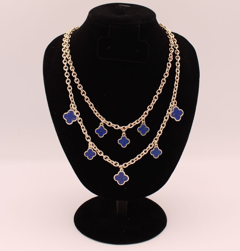 Blue Lapis Cleef 36" Necklace Gold Chain