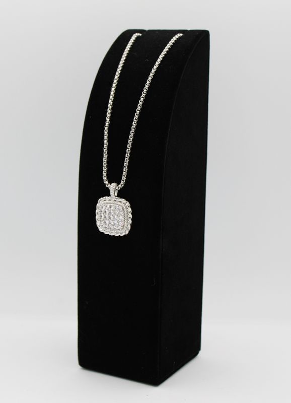 Adjustable Silver Necklace W/Square W/Diamond