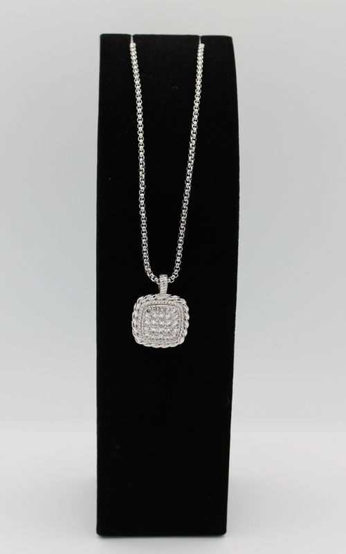 Adjustable Silver Necklace W/Square W/Diamond