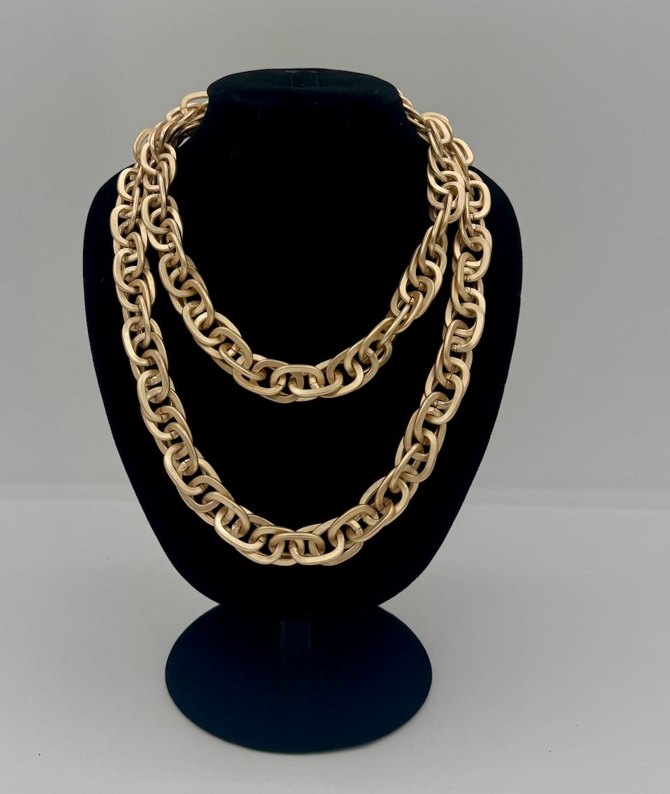 Gold Matt Twisted Chain Necklace 36"