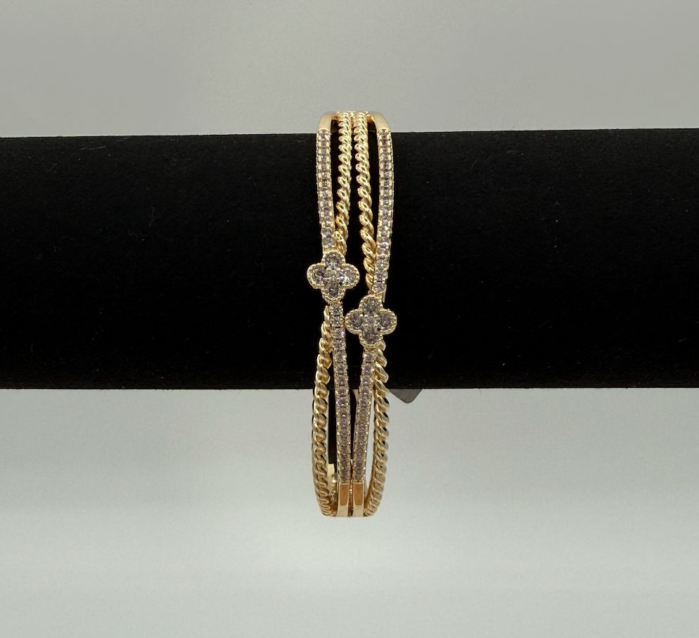 Flower Bangle 3 Row Gold