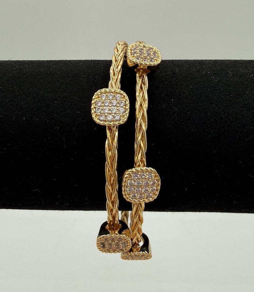 Gold Double Cable w/ Diamond Bracelet
