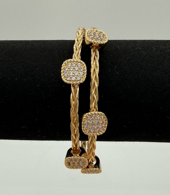 Gold Double Cable w/ Diamond Bracelet