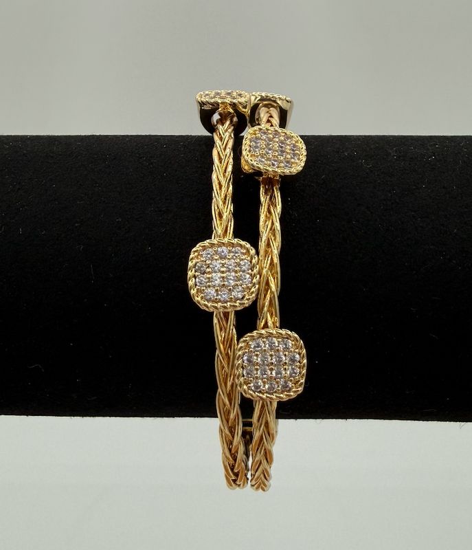 Gold Double Cable w/ Diamond Bracelet