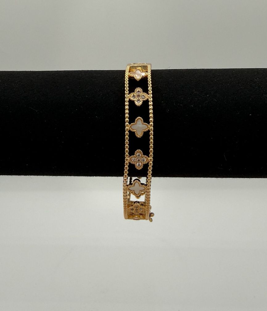 Gold Pearl and Diamond Cleef Bracelet