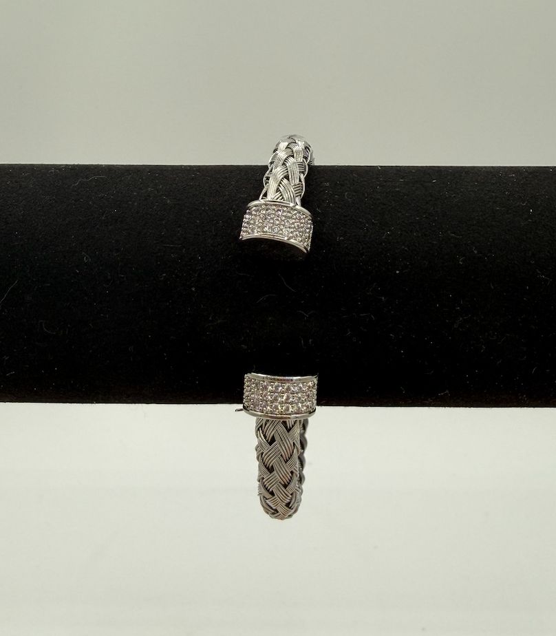 Silver Woven Cable with Diamonds Bracelet