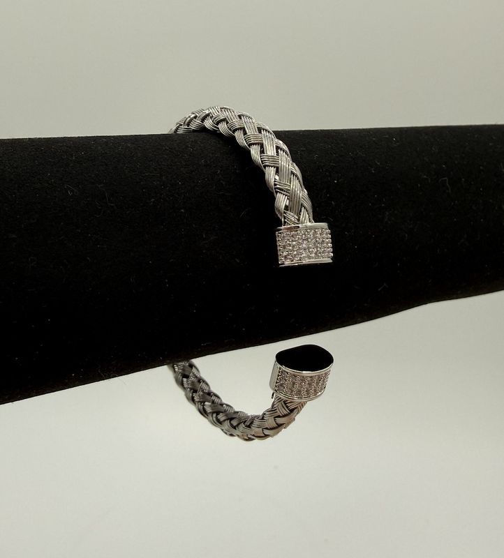 Silver Woven Cable with Diamonds Bracelet