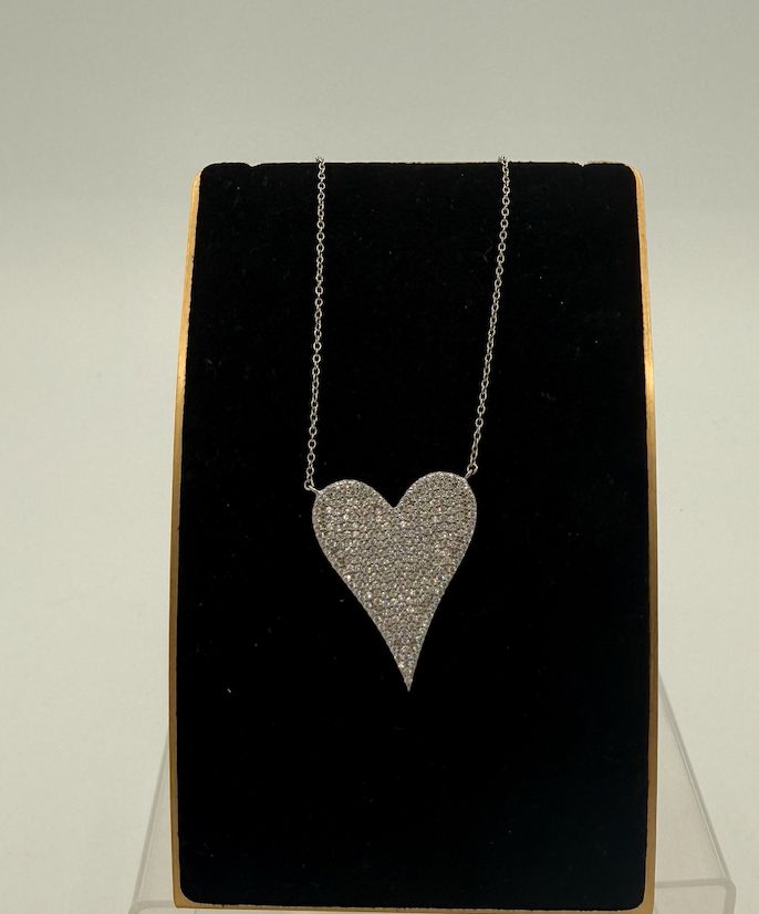 Silver Pave Heart Necklace