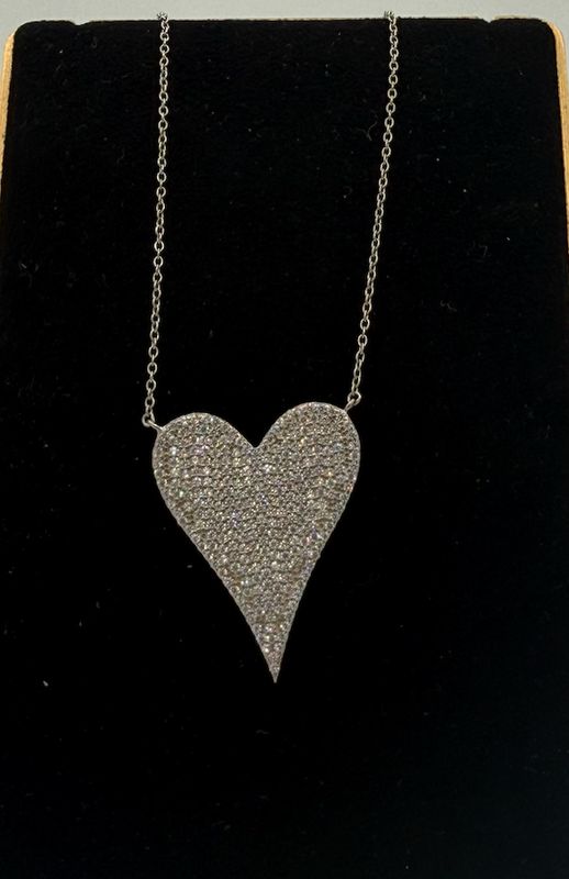 Silver Pave Heart Necklace