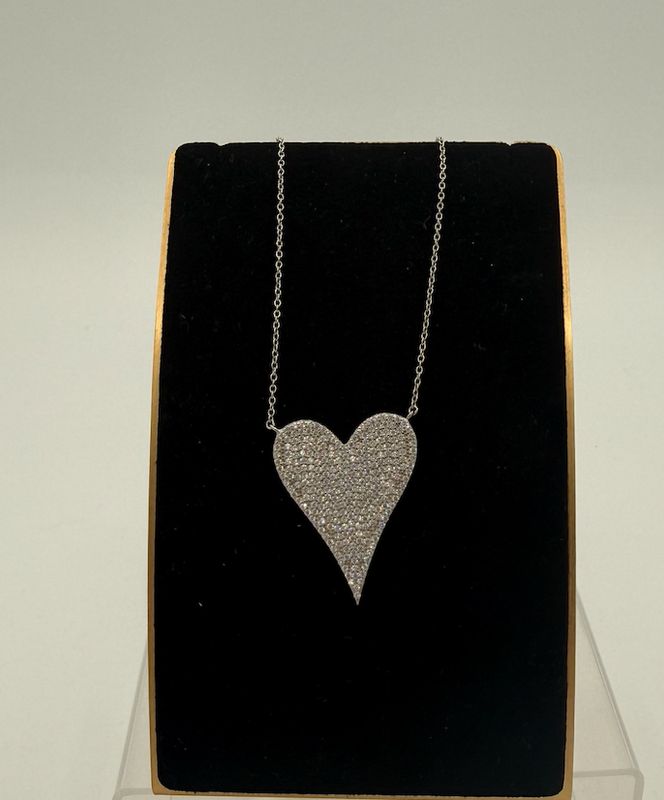 Silver Pave Heart Necklace