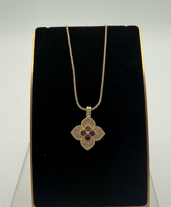 Multi Color &amp; Gold Flower Necklace
