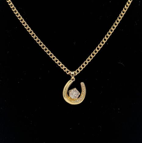 Gold Horseshoe Charm Necklace 18"