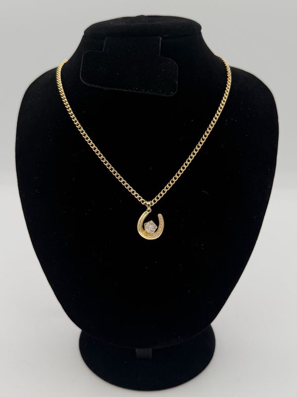 Gold Horseshoe Charm Necklace 18"