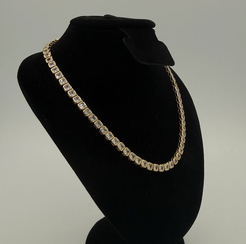 Gold Baguette Square Tennis Necklace