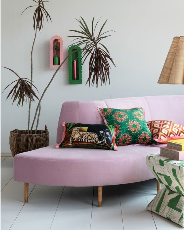 Pink Upholstered Modular Sofa with Curved Back 165x54