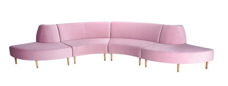 Pink Upholstered Modular Sofa with Curved Back 165x54