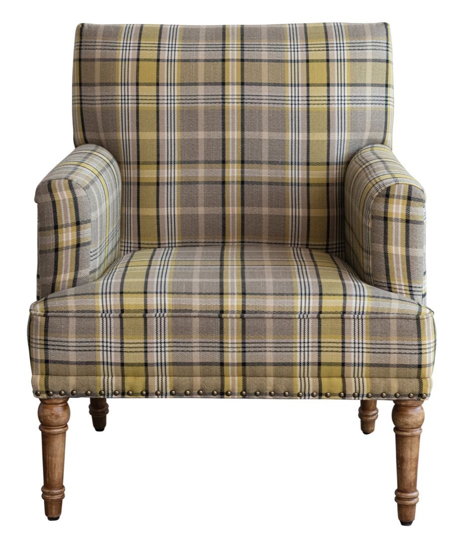 Plaid Accent Chair w/ Mango Wood Legs