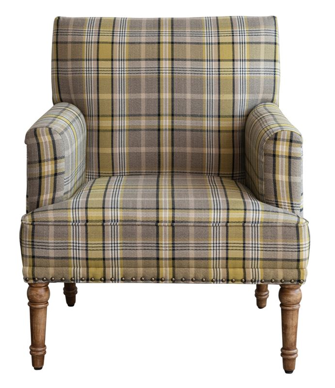 Plaid Accent Chair w/ Mango Wood Legs