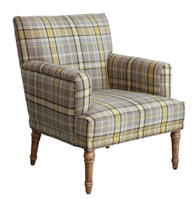 Plaid Accent Chair w/ Mango Wood Legs