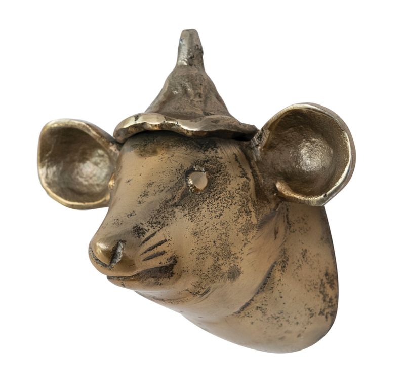 Brass Mouse Head with Hat Wall Decor