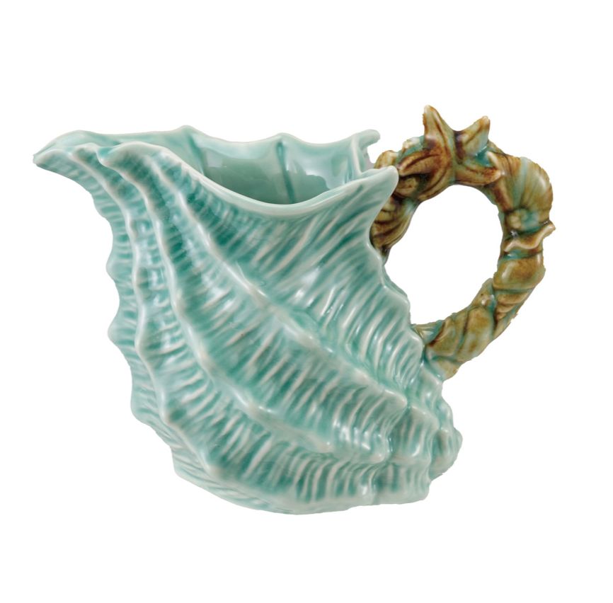 1 Quart Stoneware Shell Shaped Pitcher with Starfish &amp; Shells Handle