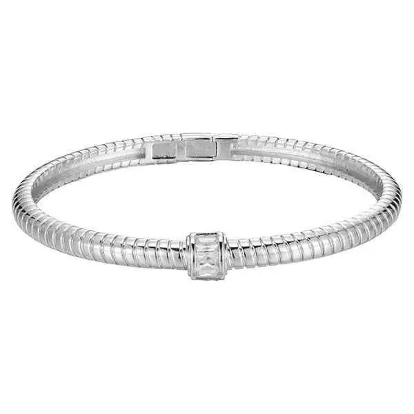 Silver Bangle W/Pave Stones Raised Center