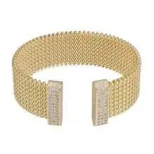 Extra Wide Gold Mesh W/Pave Accents