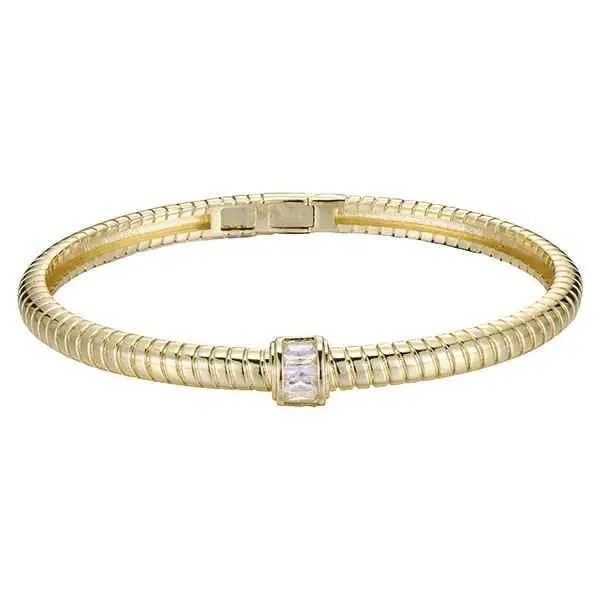 Gold Bangle W/Bar &amp; Pave Stones
