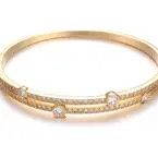 Gold Circle Channel Set Bangle Two Row