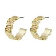 Gold Uneven Rectangular Bar/Pave Earrings