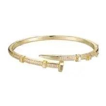 Small Gold Nail Bangle W/ Pave Accents