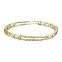 Gold Chain Link Bangle W/Pave Accents