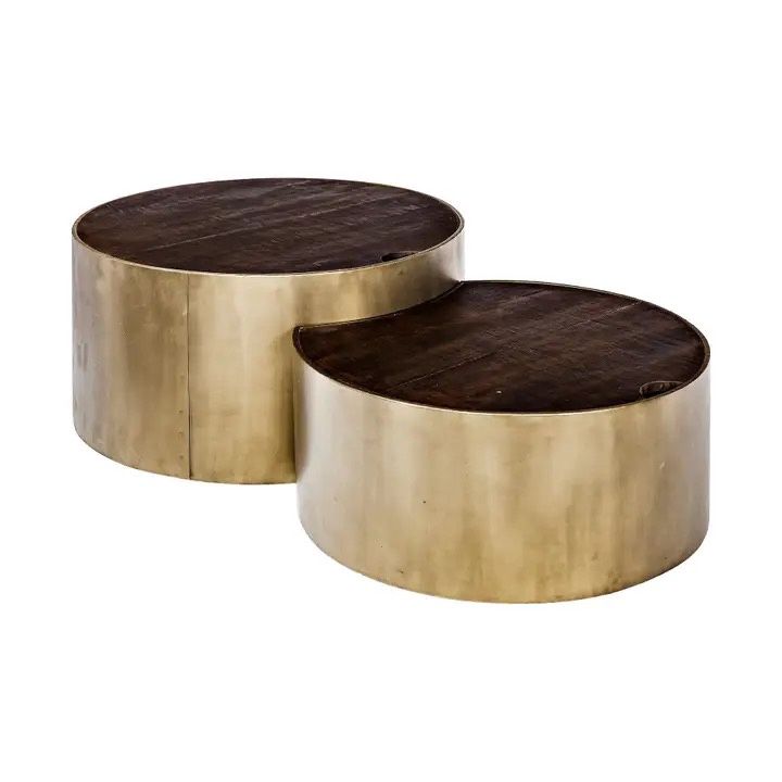 Brown Wood Top Barrel Nesting Coffee Tables