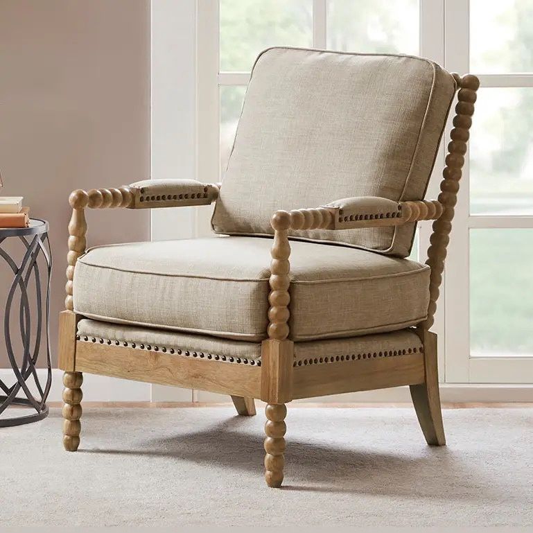 Light Beige Linen Spindle Chair