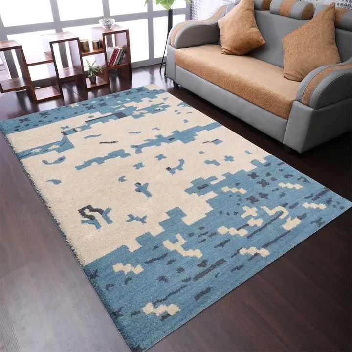 Hand Tufted Beige Blue Abstract 8X10 Rug