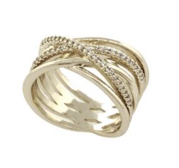 Gold 5 Band Twist Ring W/Pave