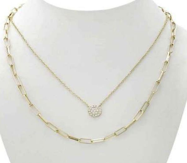 Double Layer Necklace Round Pave