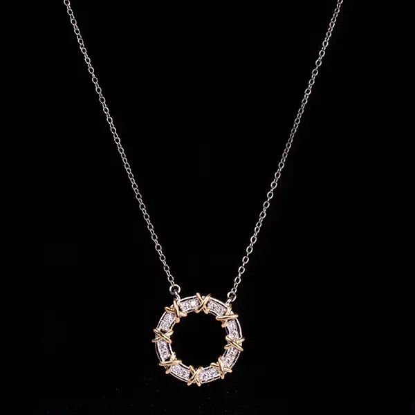 XO Round Pendant Necklace 2 Tone
